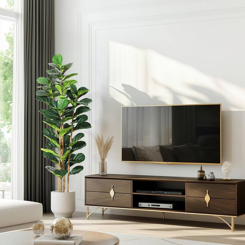 Artificial Faux Fiddle Leaf Fig Tree with White Pot for Home Decor