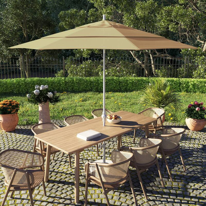 California Umbrella 11' Rd. Alum/Fiberglass Rib Patio Umb,Crank Lift/Collar Tilt, Dbl Wind Vent, White Finish, Sunbrella Fabric - Wheat
