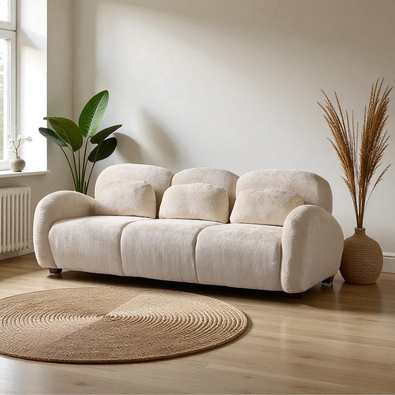 78" Modern Boucle Sofa, 3-Seater Upholstered Couch with Pillows, Curved Petal Design for Living Room Bedroom Office