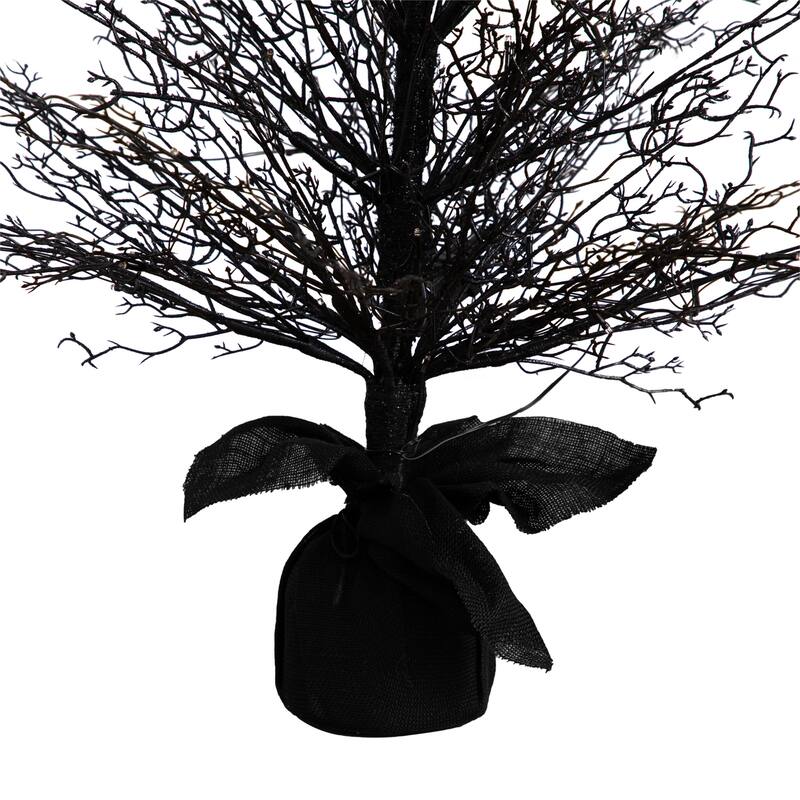 LED Lights Black Twig Artificial Halloween Tree with Burlap Base - 4' - Warm White - 3-to-6-feet