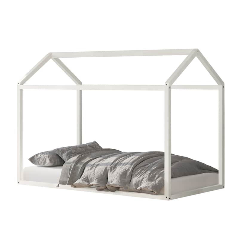 CraftPorch Dream House-shaped Twin size Wooden Canopy Bed - Antique White