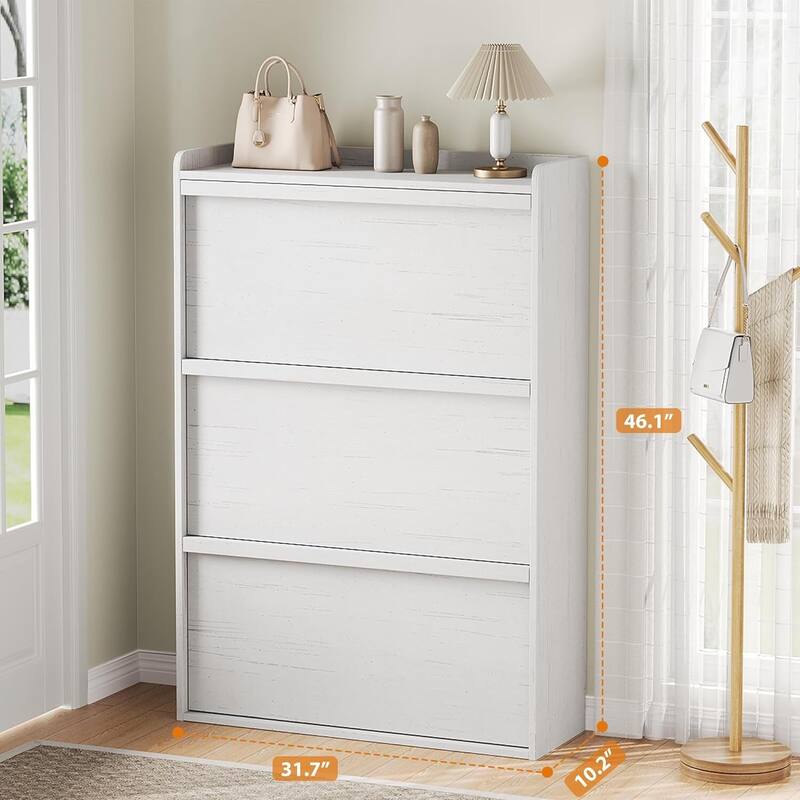Narrow Shoe Cabinet Organizer with 3 Flip Drawers for Entryway, Hallway, Living Room