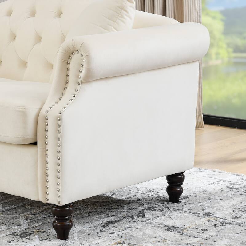 2-Pieces Chesterfield Velvet 3+2-Seater Combination Sofa Set with Nailhead Trim, Tufted Low Back, and Removable Cushions