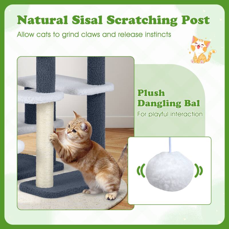 Gymax 2-in-1 Cat Tree Tower Pet Steps w/ Scratching Posts Hanging Toy