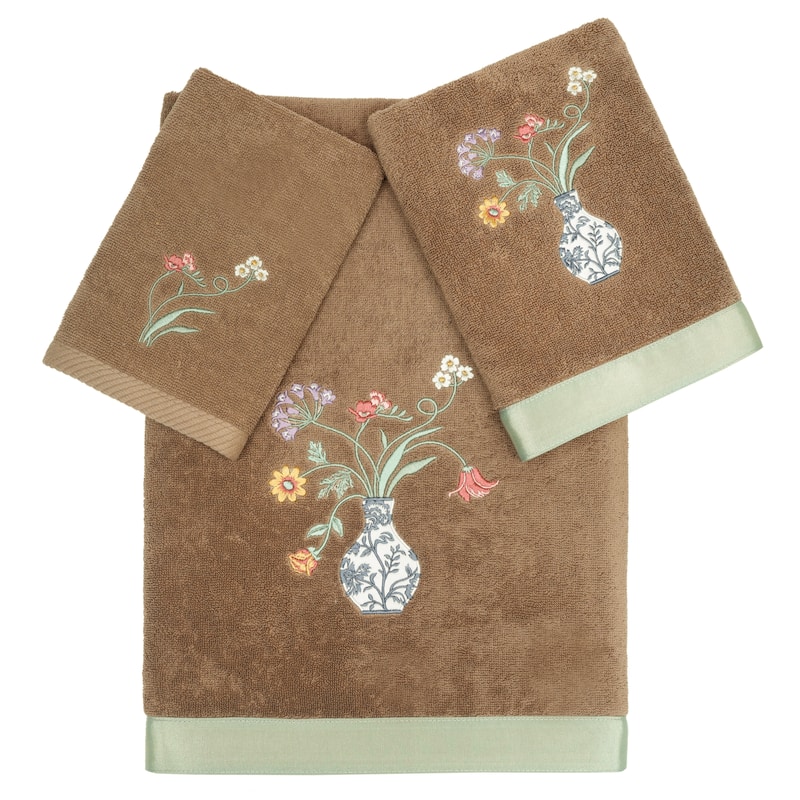 Authentic Hotel and Spa 100% Turkish Cotton Stella 3PC Embellished Towel Set - Cocoa