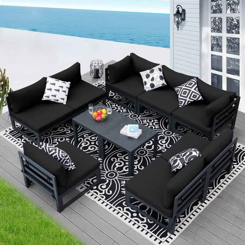 FINCATI Oversized Modular Aluminum Outdoor Furniture Set, 29" Deep Wide Sectional Seating Aluminum Patio Set with Coffee Tables - Black
