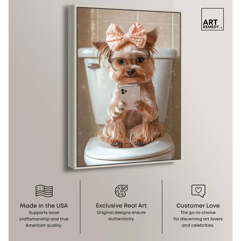 Cute Yorkie on the Toilet Canvas by Art Remedy