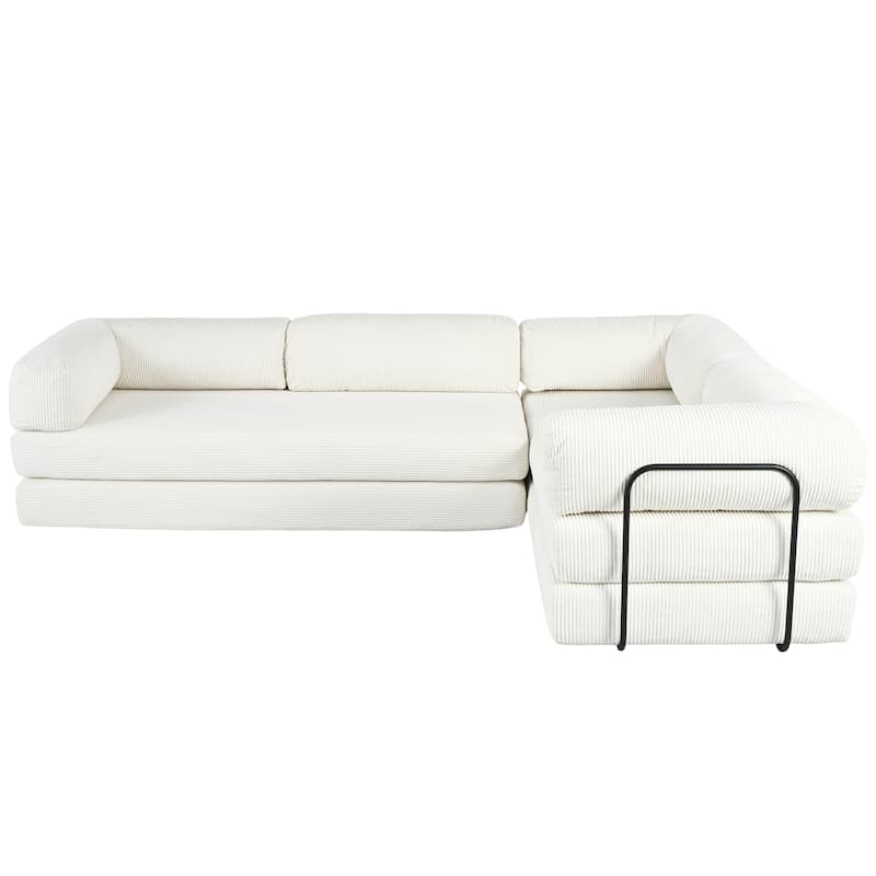 L-Shaped Modular Sectional Sofa with Chaise, Corduroy Convertible Sleeper Sofa Bed, High-Resilience Foam Compressed Sofa