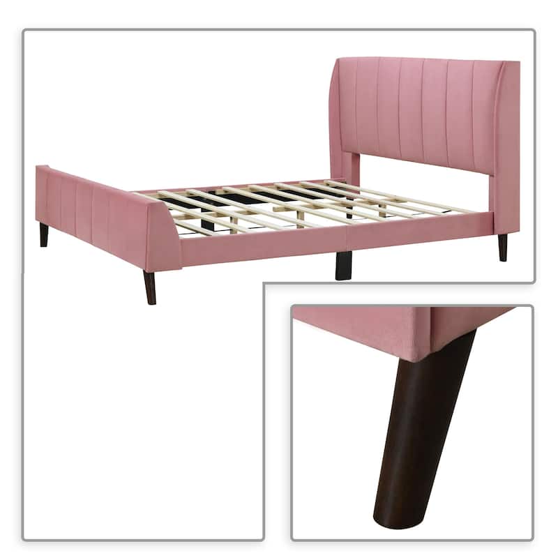 Classic Velvet Upholstered Platform Bed with Centre Support Legs