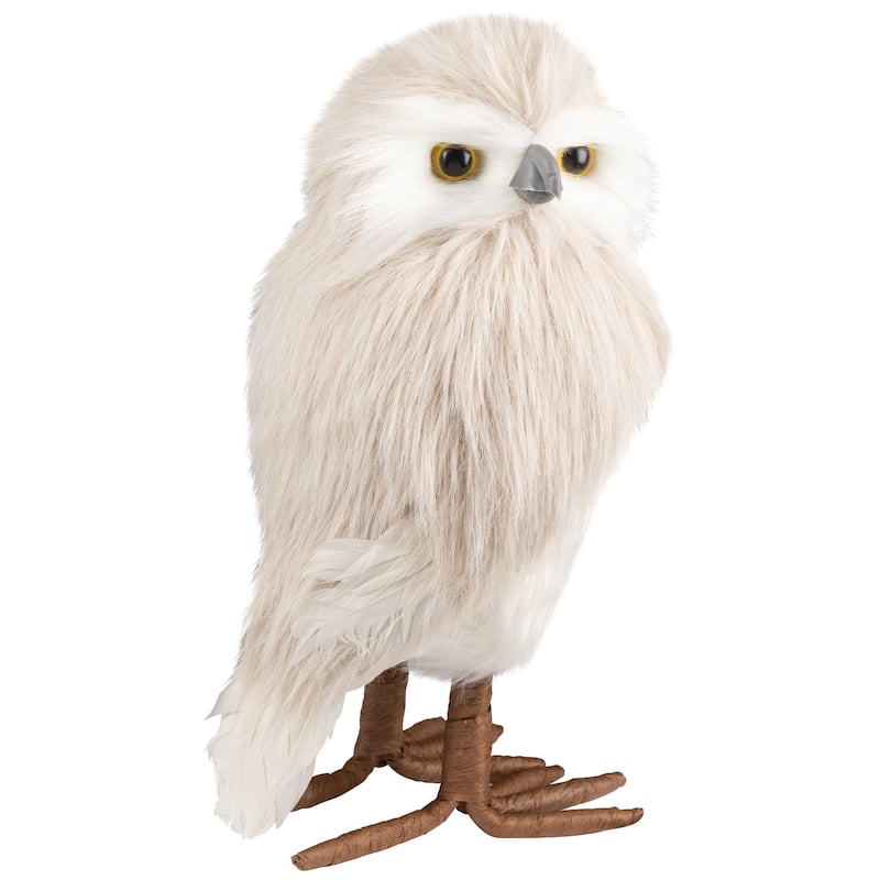 Standing Winter Owl Christmas Figure - 12.25" - Cream and White