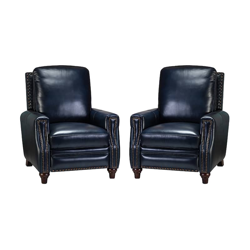 Cigar Mid-century Modern Genuine Leather Recliner with Nailhead Trim Set of 2 by HULALA HOME