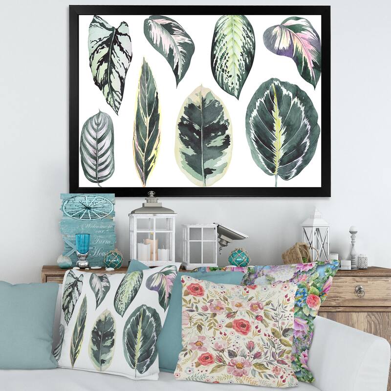Designart "Tropical Calathea Leaves" Bohemian & Eclectic Framed Art Print - 32 In. Wide x 24 In. High - Black