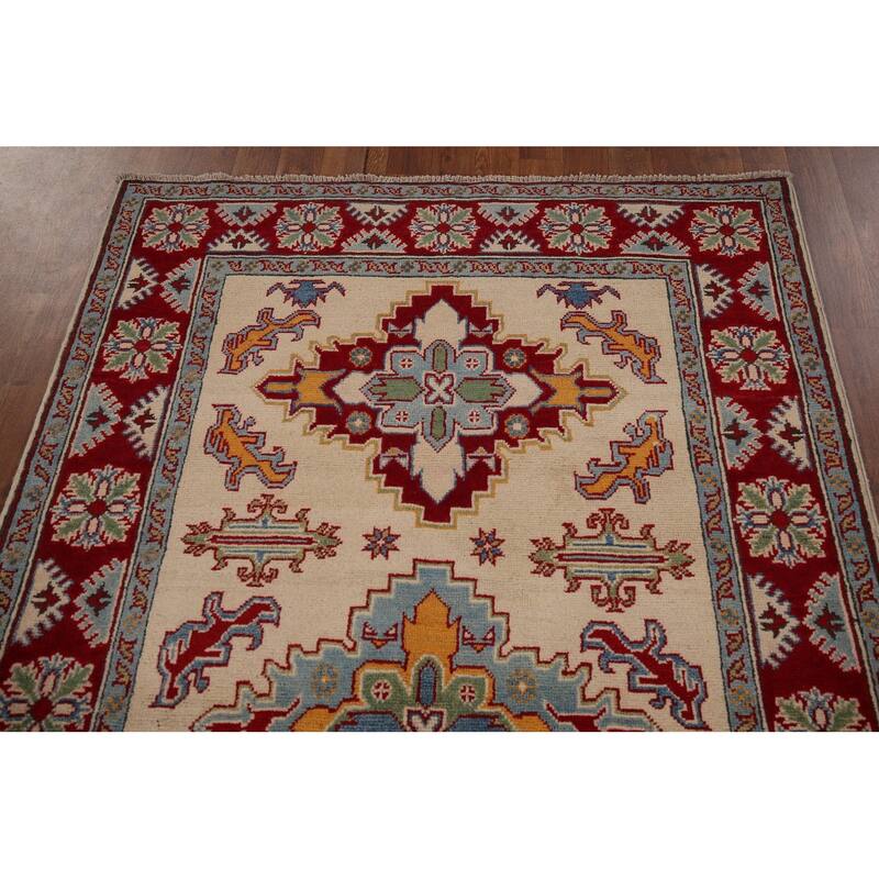 Geometric Kazak Oriental Foyer Area Rug Handmade Wool Carpet - 4'0" x 6'8"