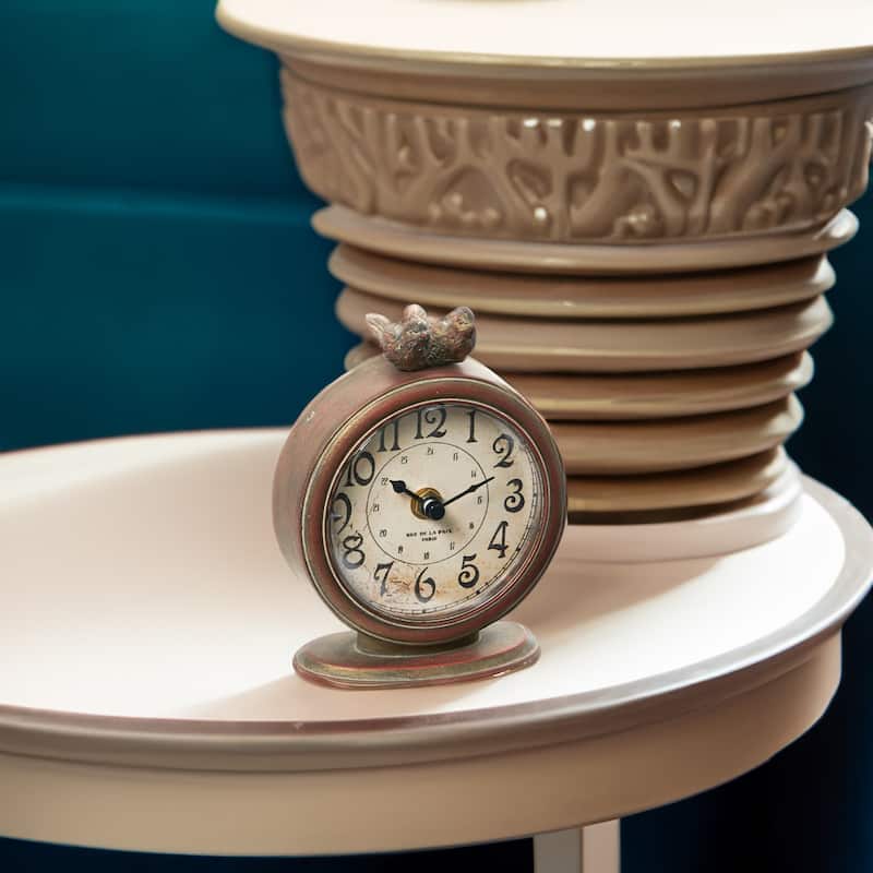 Pewter Mantel Clock with Birds