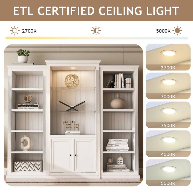 78.75" Tall 3-Piece LED Bookcase - Adjustable 5-Color Lighting Display Cabinet with Tempered Glass Shelves - Retro Style