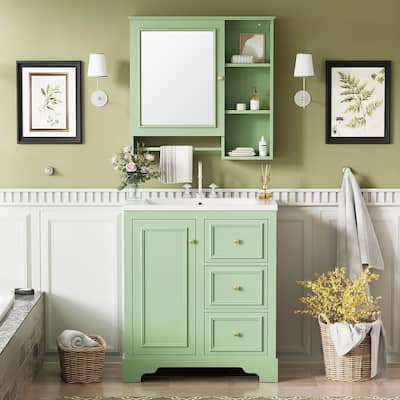 30'' Bathroom Vanity with Top Sink, Freestanding Vanity Set with Mirror Cabinet