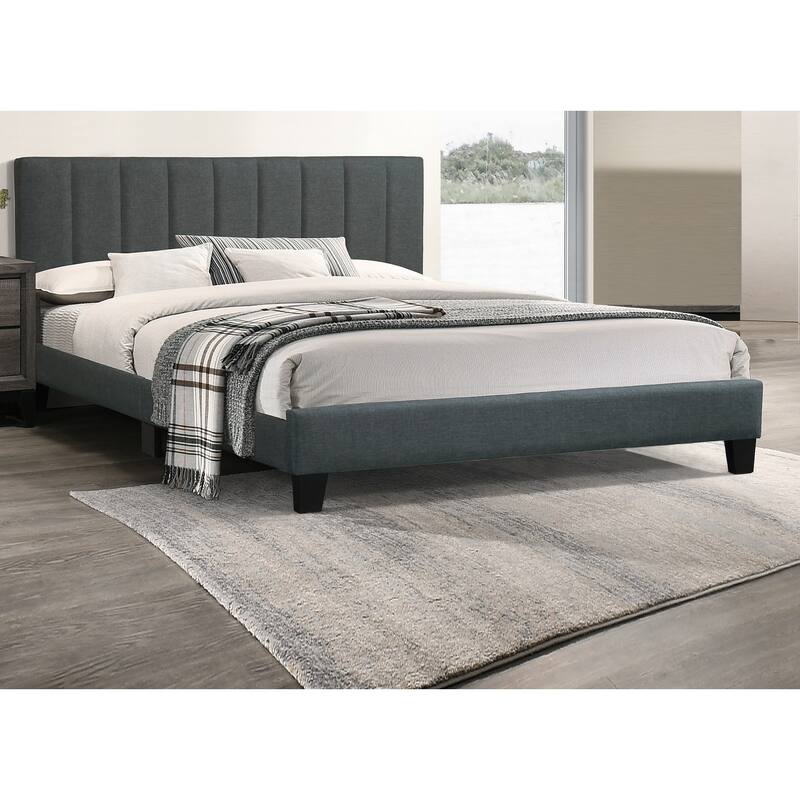 Gorgeous 1pc Eastern King Size Bed Charcoal Polyfiber Platform Bedframe Slats Bedroom Furniture