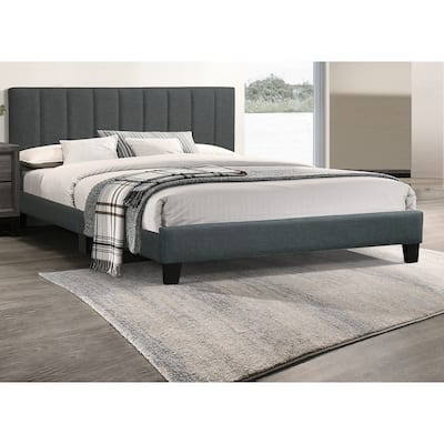 King Size Wood Eastern Platform Bed with Vertical Tufted Headboard