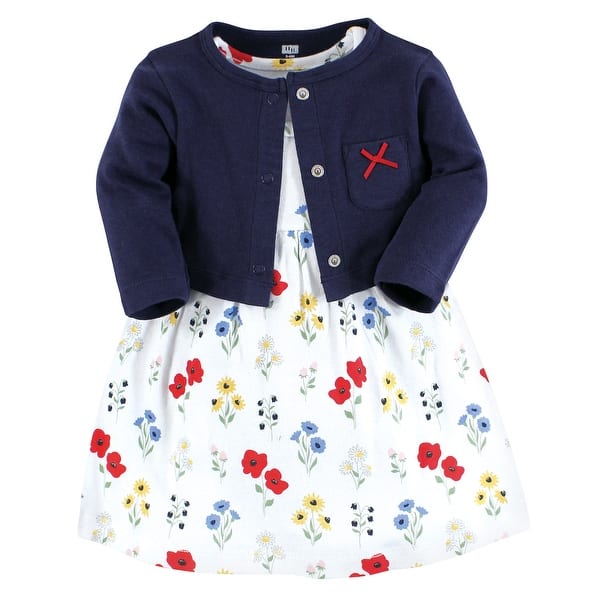 slide 1 of 1, Hudson Baby Baby and Toddler Girl Cotton Dress and Cardigan Set, Wildflower 2T - Wildflower