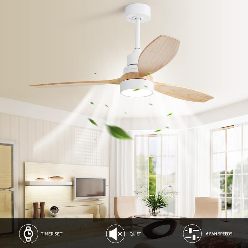 52 inch Wood Ceiling Fan with Light and Remote, Dimmable LED and Reversible DC Motor