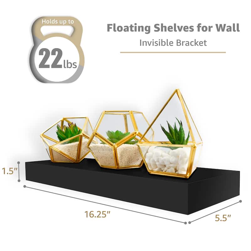 Sorbus Floating Shelves, Wall Mounted for Home Decor, 16.25 in. W x 5.5 in. D MDF Wood Decorative Wall Shelf (Set of 5)