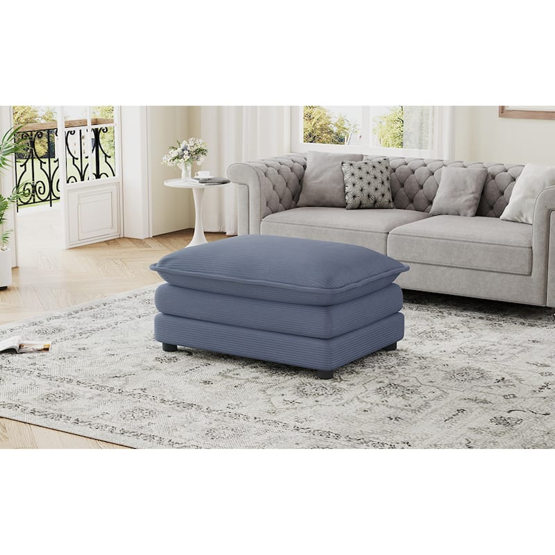 Roomfitters Dual-Layer Ottoman Footrest for Living Room, Plush Corduroy Fabric with Pocket Spring Seat, Beige