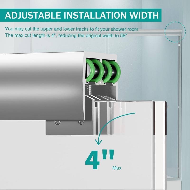 ABRUZZO 56-60" W x 58" H Double Sliding Semi-Frameless Tub Door 1/4" (6mm) Tempered Glass Aluminum Alloy Frame