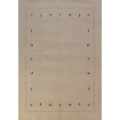Gabbeh Oriental Area Rug Hand-Knotted Beige Wool Carpet - 5'7" x 7'9"