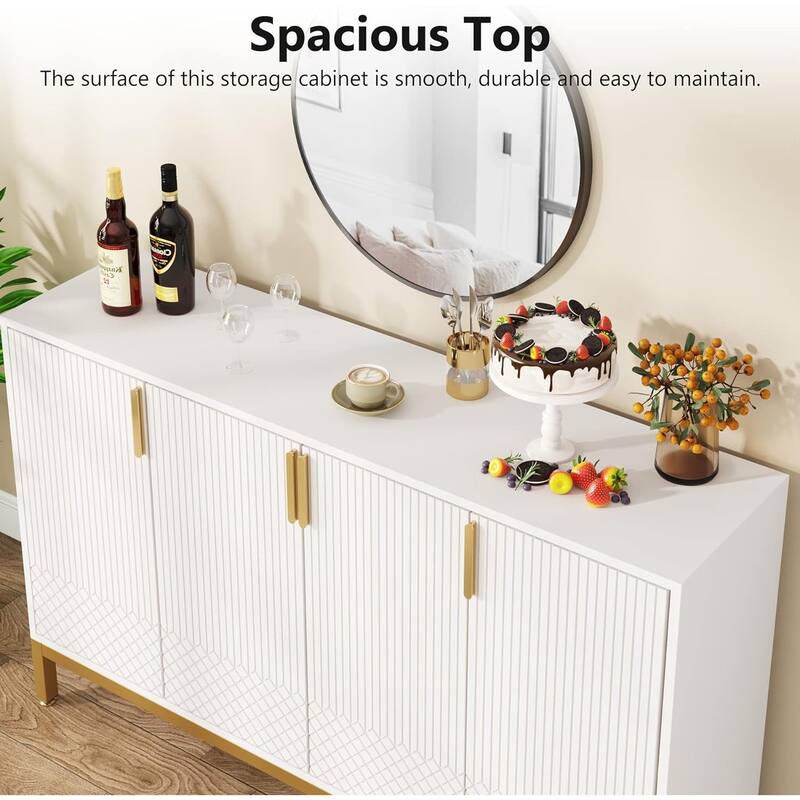 59" Luxury White & Gold Buffet Sideboard Cabinet