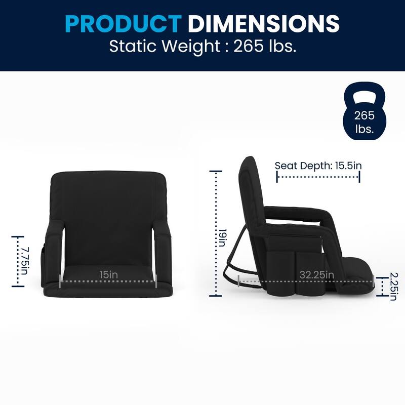 Backpack Reclining Padded Stadium Chairs with Armrests & Storage Pockets