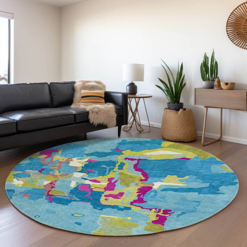 Premium Washable Super Soft Modern Abstract Mayfield Rug - Aqua - 8' x 8'
