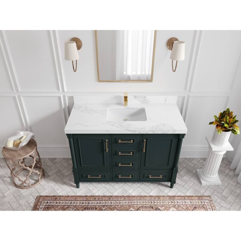 Willow Collections 48 in. W x 22 in. D Aberdeen Single Bowl Sink Bathroom Vanity with Countertop - 2" Calacatta Nuvo - Dark Forest Green