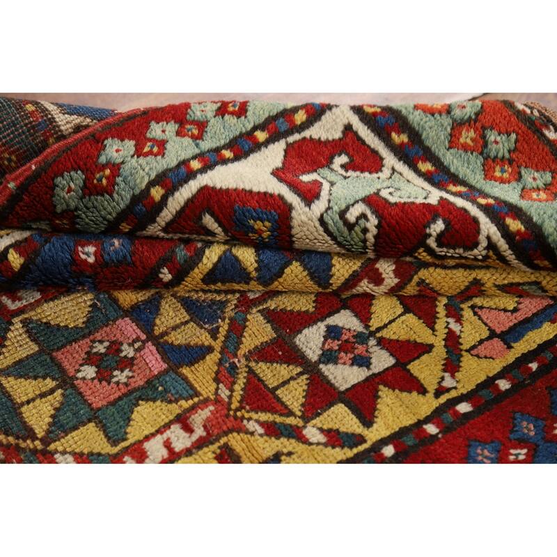 Pre-1900 Antique Kazak Vegetable Dye Rug Hand-Knotted Wool Carpet - 3'7" x 5'2"
