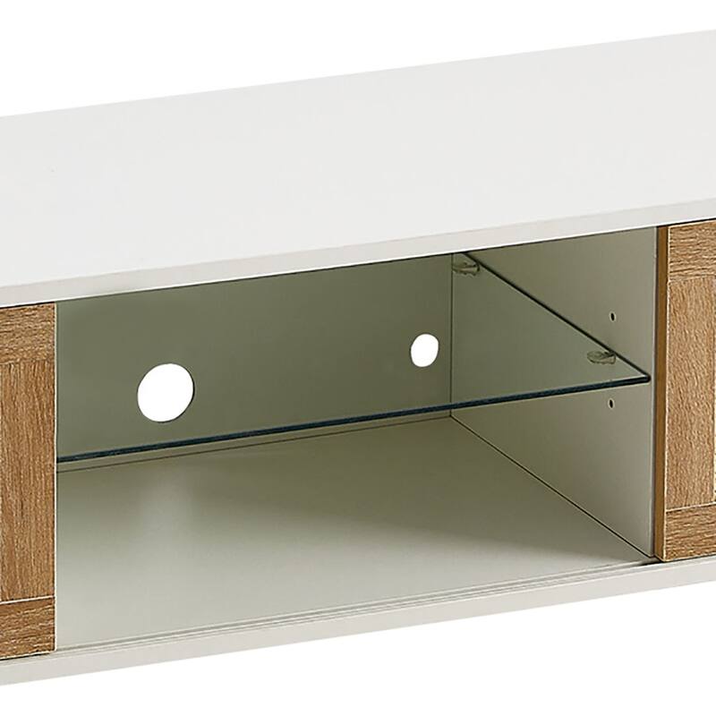 Classic Farmhouse Style Wooden TV Stand with Remote Control LED Light Strip