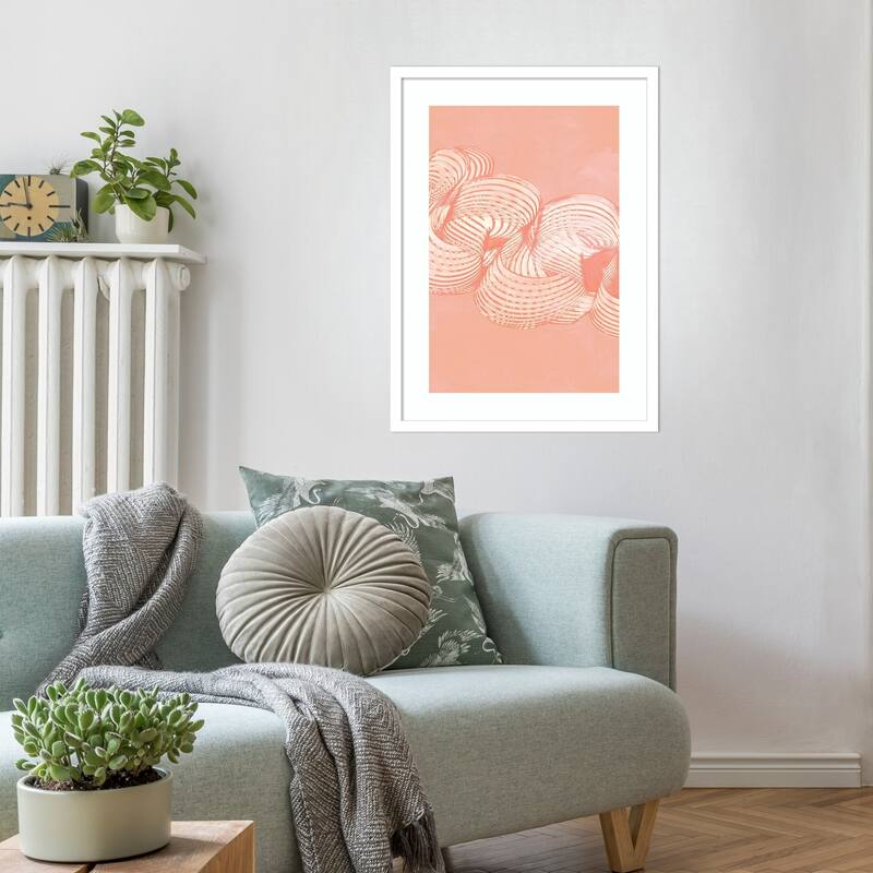 Flowering Peach Ribbon No. 1 by PI Studio Wood Framed Wall Art Print - Svelte White