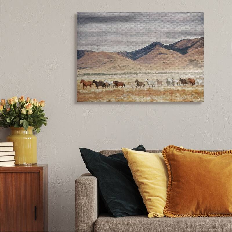 Stupell Wild Horses Roaming Across Western Landscape Canvas Wall Art