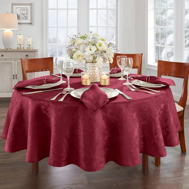Caiden Elegance Damask Tablecloth - 90" Round - Cranberry