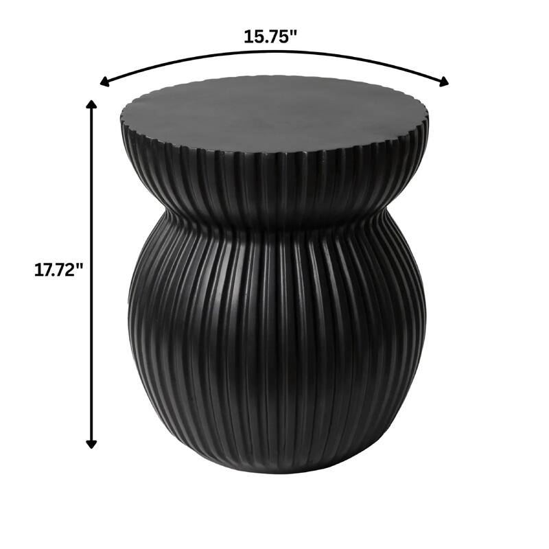 Mander Fiberstone Side Table - Ribbed Hourglass End Accent Table for Indoor or Outdoor Use