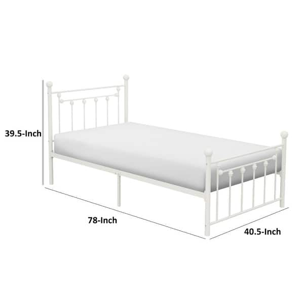 Twin Platform Bed with Open Slatted Frame and Ball Finials