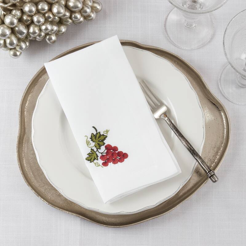 Embroidered Table Napkins With Grapes Design (Set of 4) - 20"x20"