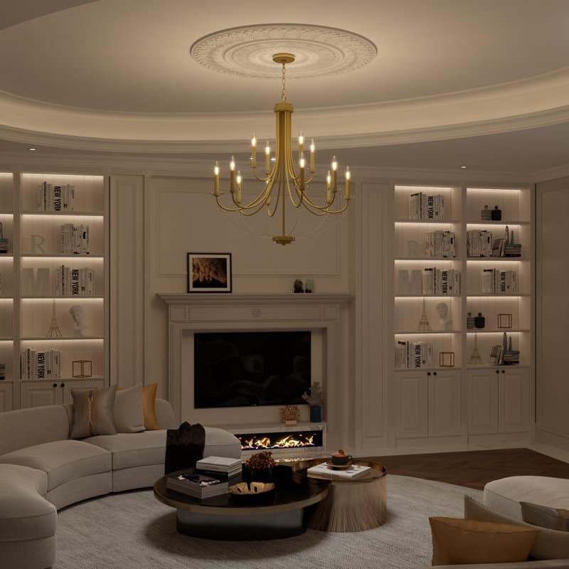 Acroma 12-Light Modern Gold Chandelier with Crystal Beads