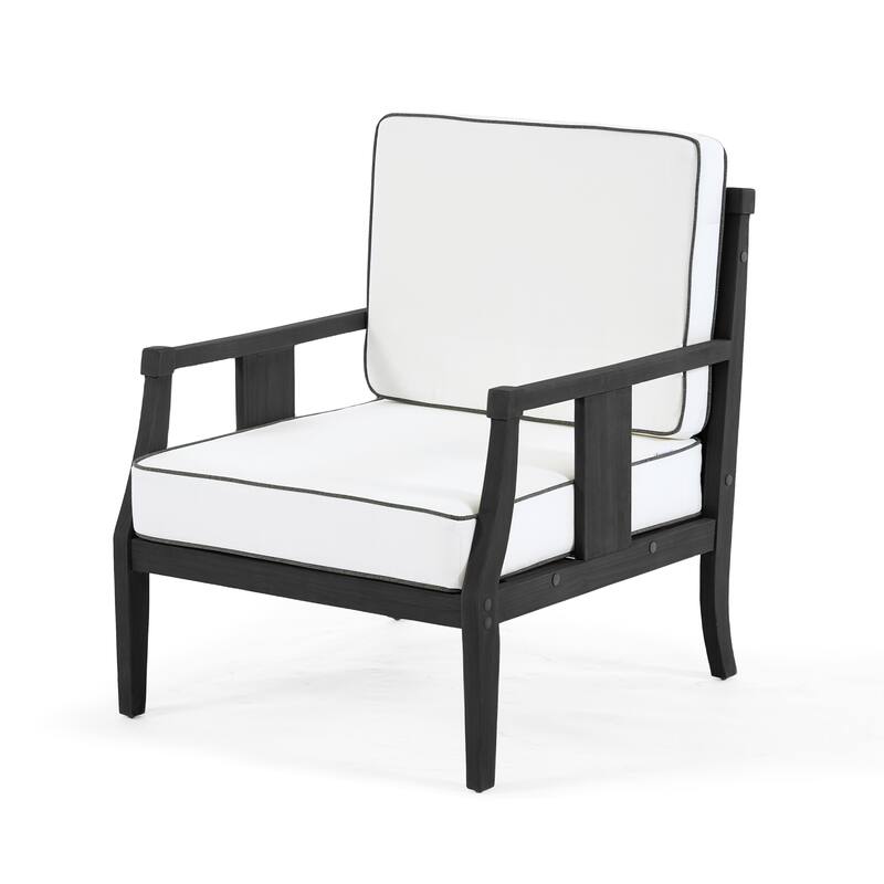 Set of 2 Outdoor Teak Wood Armchairs with Cushions, Patio Club Chairs