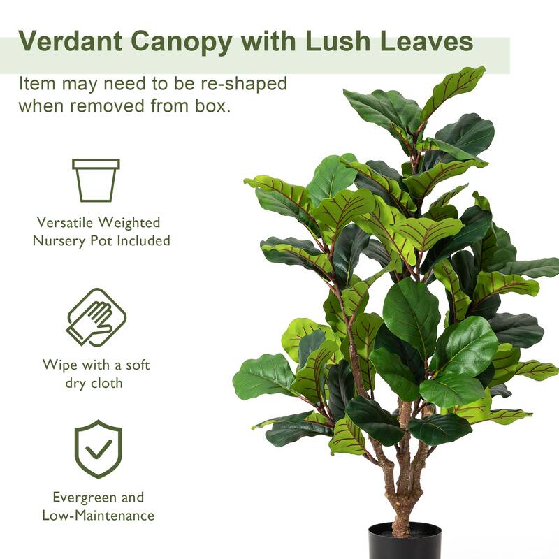 Glitzhome 3.5ft/5ft Artificial Fiddle Leaf Fig Tree Faux Plant with Pot
