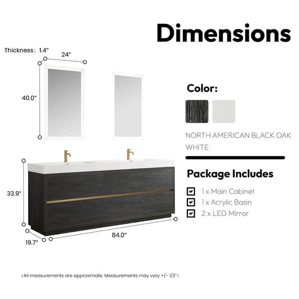 dimension image slide 6 of 7, Huesca Bath Vanity with Composite Integral Sink Top and Mirror