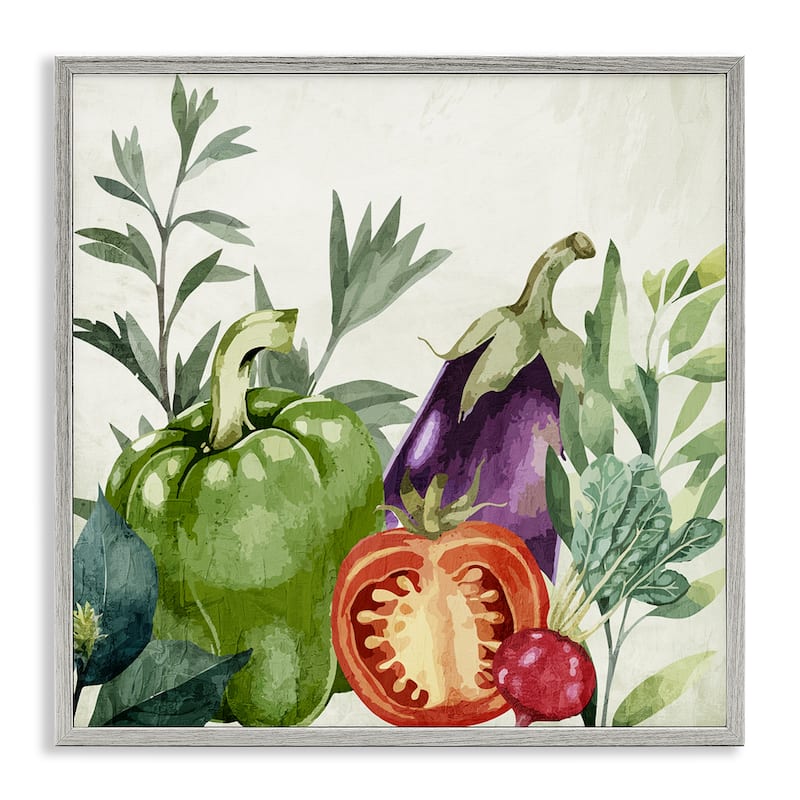Stupell Organic Garden Vegetables Framed Giclee Art Design By Kim Allen - 12 x 12 - Grey