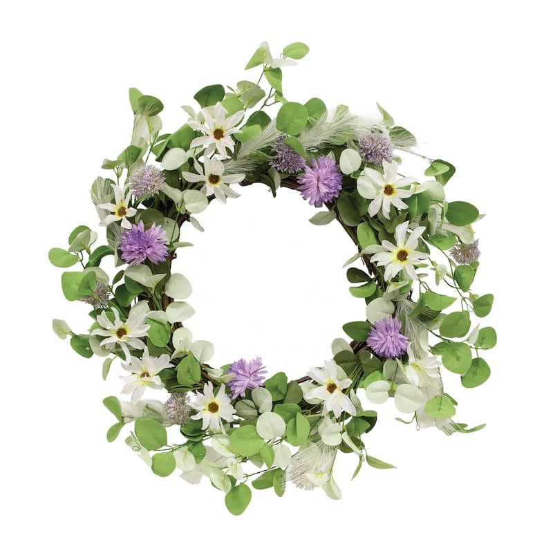 Spring Daisy Purple Flowers & Eucalyptus Wreath - Green - Bed Bath ...