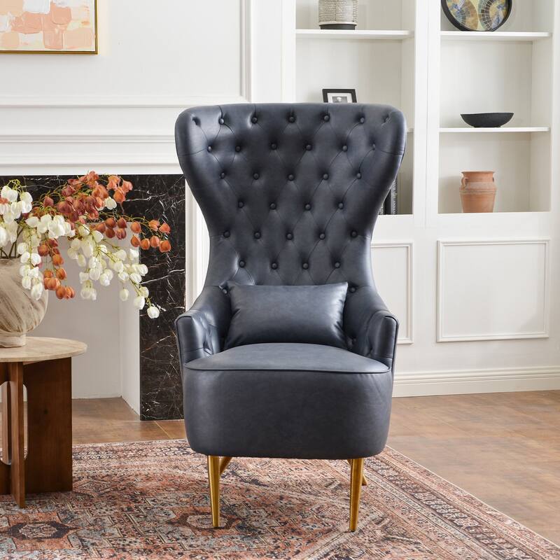 KINWELL Upholstered Tufted Faux Leather Wingback Chair PU Accent Chair