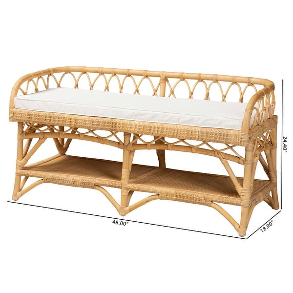 Leryn Modern Bohemian Natural Brown Rattan Bench - Bed Bath & Beyond ...