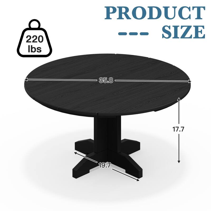 HDPE Patio Outdoor Round Coffee Table, X-shaped Leg