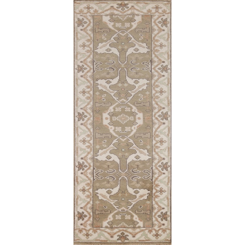 Light Brown Transitional Oushak Runner Rug Handmade Wool Carpet - 2'8" x 7'11"